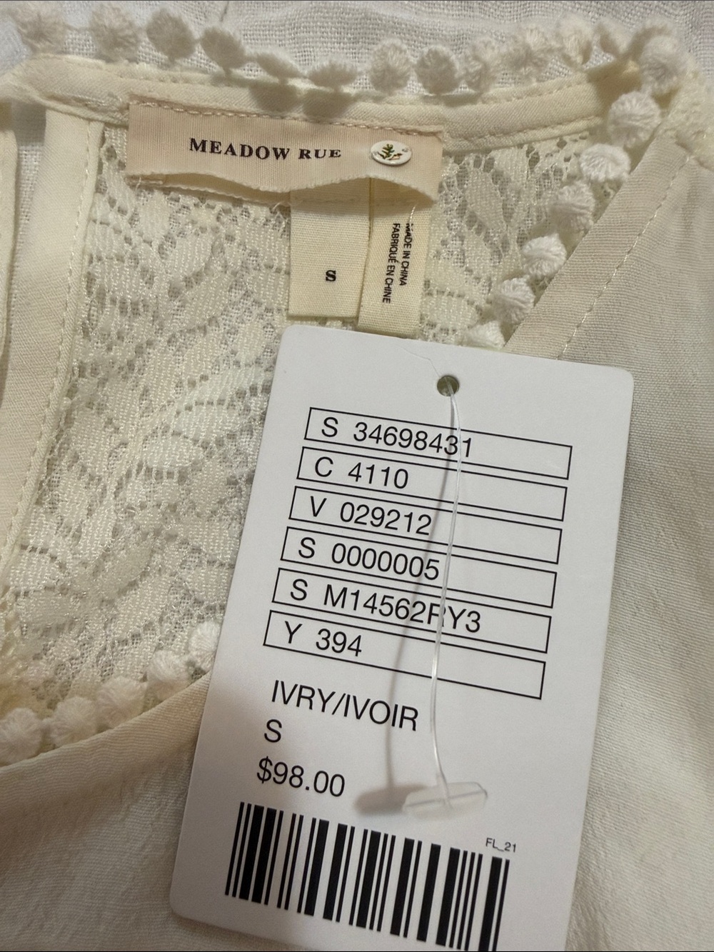 Meadow Rue Cream Lace Pintuck Yoke Cap-Sleeve Blouse - Picture 3 of 5